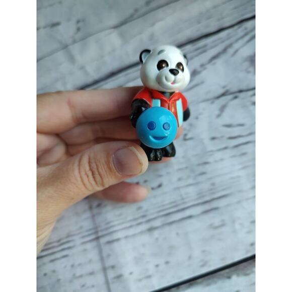 Ganz Webkinz Figurine Plastic Panda Bear Blue Bowling Ball Brown Teal Shirt - Picture 2 of 5